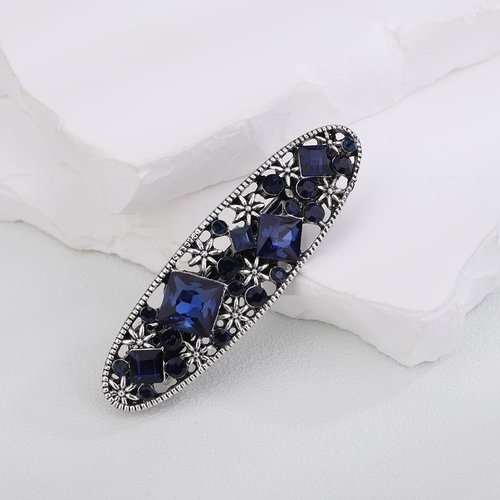 Kercisbeauty Blue Crystal Beads Vintage Hair Barrettes for Women Girls Thin Hair Jewelry Wedding Bridal Cute Hair Piece (Oval)