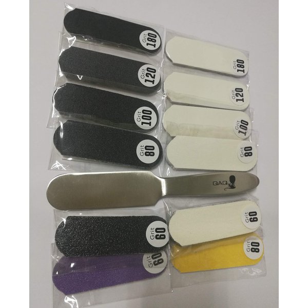REUSABLE STAINLESS STEEL PEDICURE FOOT FILE WITH 35 PIECES OF DISPOSABLE REFILL PADS