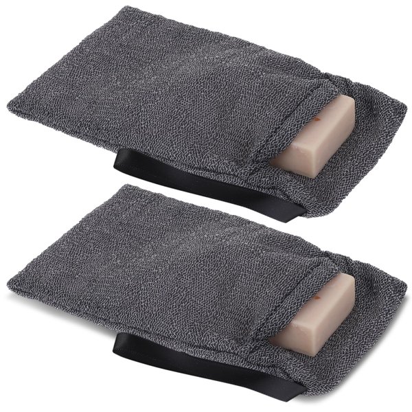 WLLHYF 2PCS Exfoliating Soap Bag Saver Mesh Bar Scented Soap Lather Pouch for Women Men Foaming Shower and Bath Body Antibacterial Body Scrubber(Gray)