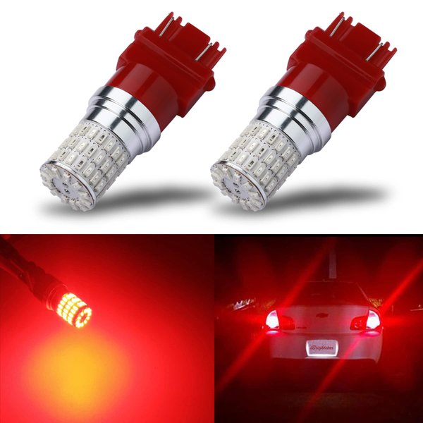 iBrightstar Newest 9-30V Flashing Strobe Blinking Brake Lights 3157 3057 3156 3056 LED Bulbs Replacement for Tail Brake Stop Lights, Brilliant Red