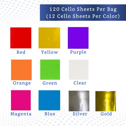 120 pcs Cello Sheets 8 x 8 in (10 Colors Silver & Gold Included) - Colored Cellophane Sheets - Colored Cellophane Wrap - Colored Transparency Sheets - Colored Saran Wrap - Cellophane Paper Wrapping