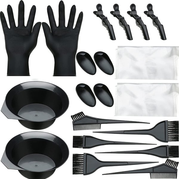 20 PCS Hair Dye Brush and Bowl Tool Kit, Hair Dye Coloring Kit, Dye Brush, Hair Tinting Bowl, Ear Cover, Gloves for DIY Salon Hair Coloring Bleaching Hair Dryers Hair Dye Tools