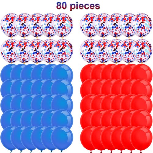 80 Piece 12 Inch Confetti Latex Balloons Event Party Supplies St Patrick's Day 4th July Labor Day Mardi Gras Wedding Birthday Baby Shower Balloons(Red, Blue)