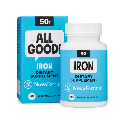 NovaFerrum All Good | Iron Supplement for Adults | 50mg of Iron Per Capsule | Supplement for Iron Deficiency in Men & Women | Vegan Verified | Gluten Free Certified | Sugar Free | 90 Count