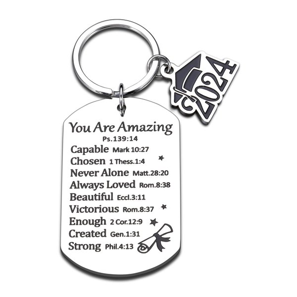 2024 Graduation Gifts for Him Her Class of 2024 Inspirational Christmas Religious Christian Keychain Seniors High School College Nurse Son Daughter Back to School Faith Catholic Women Men Bible Verse