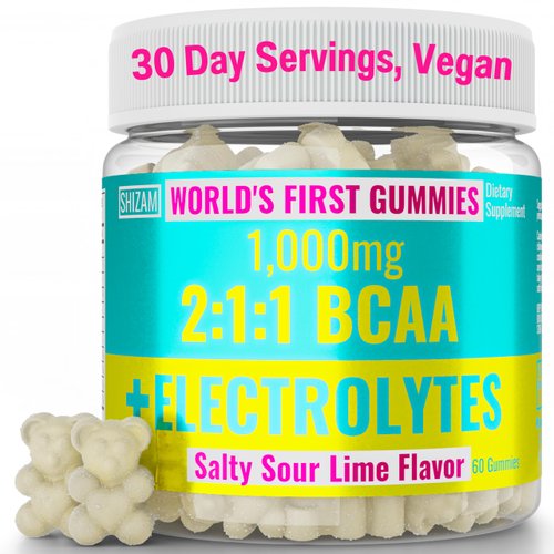 SHIZAM Electrolyte BCAA Gummies: Energy Chews w Electrolytes Branched Chain Amino Acids Potassium Sodium Salt for Runners, Perfect Cycle Support, Salts Mineral Drops Capsule Pills Tablets Supplement