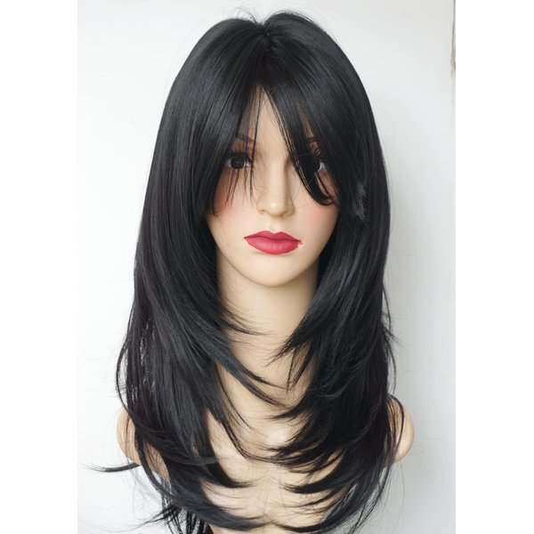 wigbuy Long Layered Shoulder Length Brown with Camel color Highlight wig Synthetic Hair Fiber Highlight Multicolor Wigs for White Women