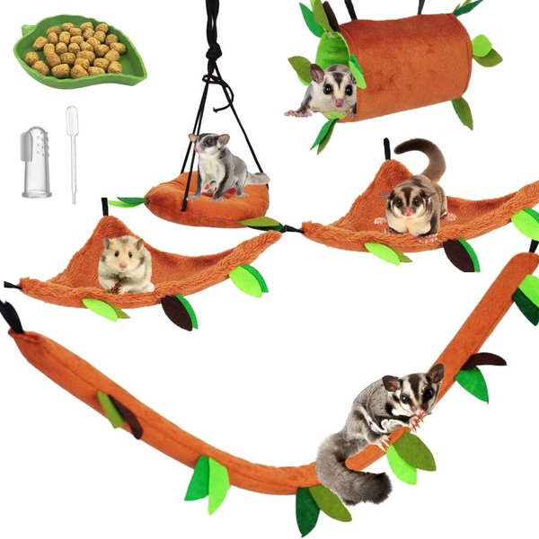 FABMODE 5Pcs Sugar Glider Supplies Cage Accessories Hammock Set Hanging Bed Hideout for Small Animal Pets Hamster Guinea Pig Squirrel Gerbils