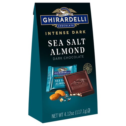 GHIRARDELLI Intense Dark Chocolate Squares, Sea Salt Almond, Valentine’s Day Chocolate Gifts, 4.12 Oz Bag