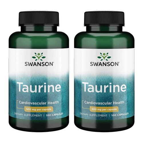 Swanson Taurine - Amino Acid Supplement Promoting Energy Production '&' Electrolyte Balance - Natural Formula Supporting Heart Health '&' Wellness - (100 Capsules, 500mg Each) 2 Pack