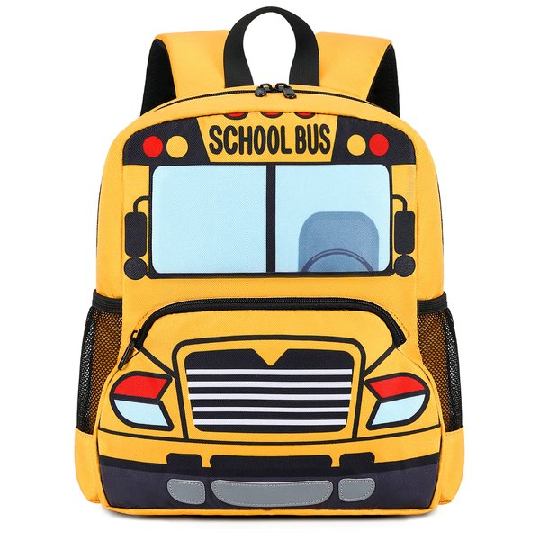 Kids Backpack for Boys Girls Preschool Bookbags 3D Cartoon Daycare Toddler Bags (Yellow bus)