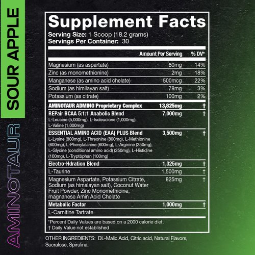 Project AD Aminotaur - Amino Acids with BCAAs, Pre Workout, Amino Energy, BCAA, Amino Acids, Keto Friendly, Coffee Extract, Energy Powder (Sour Apple)