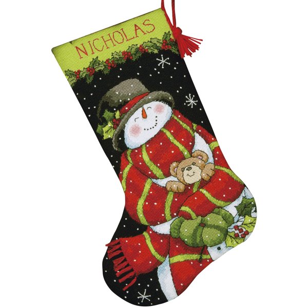 Dimensions Snowman and Bear Needlepoint Christmas Stocking Kit, 16" Long, Multicolor, 6 Piece