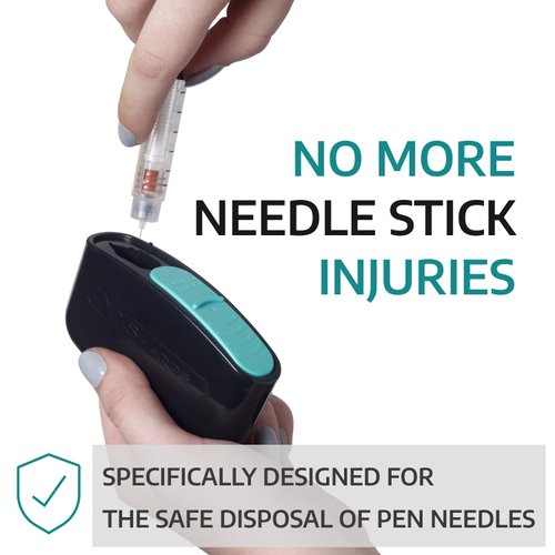 MySharps - 3-Pack Original Pocket Sharps Container for Diabetic Pen Needles & Test Strips | Compact & Portable | Small Sharps Containers for Home Use & Travel | Safe Bio-Hazard Lock | Black/Green