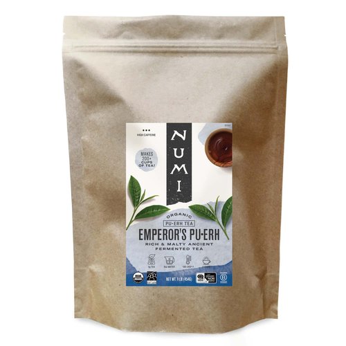 Numi Organic Emperor's Pu-erh Loose Leaf Tea, 16 Ounce Pouch, Aged Yunnan Black Tea, Brews 200 Cups (Packaging May Vary)