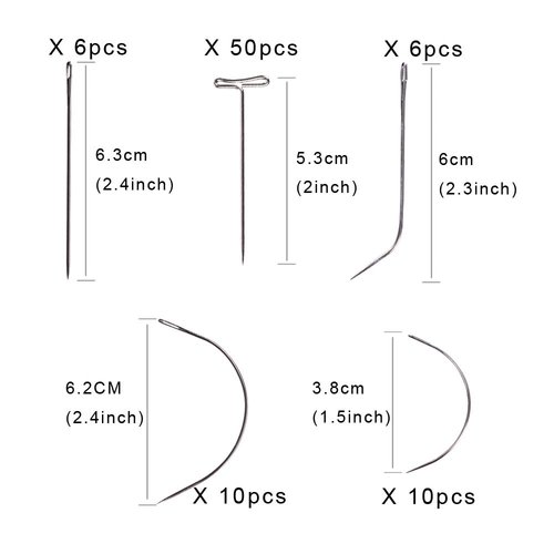 82 Pcs Wig Making Needles Wig T Pins C Curved Needles I Type J Type Hair Weave Needles Knitting Needles with Yarn Thread Scissors Kit for Sewing Wig Making Hair Extensions Modelling Crafts