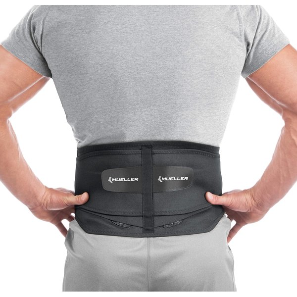 MUELLER Sports Medicine Adjustable Lumbar Back Brace with Removable Pad, Back Pain Relief Support for Men and Women, Ideal for Upper and Lower Back Pain, Sciatica, Scoliosis, Black, Regular Size