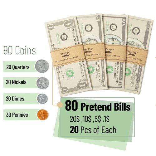 Mr. Pen- Play Money for Kids, 150 Pcs, Ages 3+, Toy Money, Money Games, Fake Money for Kids, Pretend Money, Toddler Learning Money, Kids Play Money, Realistic Money, Fake Cash, Coins for Kids