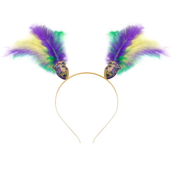 Mardi Gras Headband for Women Glittery Skull Feather Hairband Headpiece Hair Accessory Carnival Parade Party Favor Decor Gift
