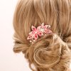 Missgrace Boho Simple Luxury Glitter Sparkly Flower Pink Crystal Rhinestones Hair Side Combs Hairpins Barrettes Bride Hair Clips Accessories for Women Girls (Pink)