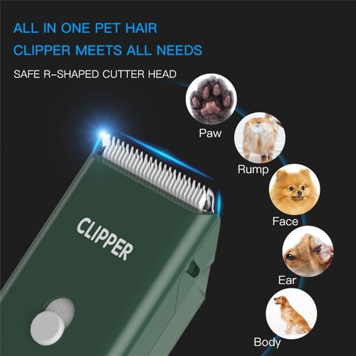 Founouly Professional Household Waterproof Low Noise Pet Hair Clippers Electric USB Rechargeable Painless Grooming Tools Hair Grooming Trimmer for Small Medium Dog Cat AP005 Green