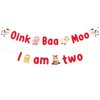 JOYMEMO Oink Baa Moo I am Two Banner - Farm Animal 2nd Birthday Party Decorations Boy or Girl, Farm Animals Theme Barnyard Second Birthday Party Supplies