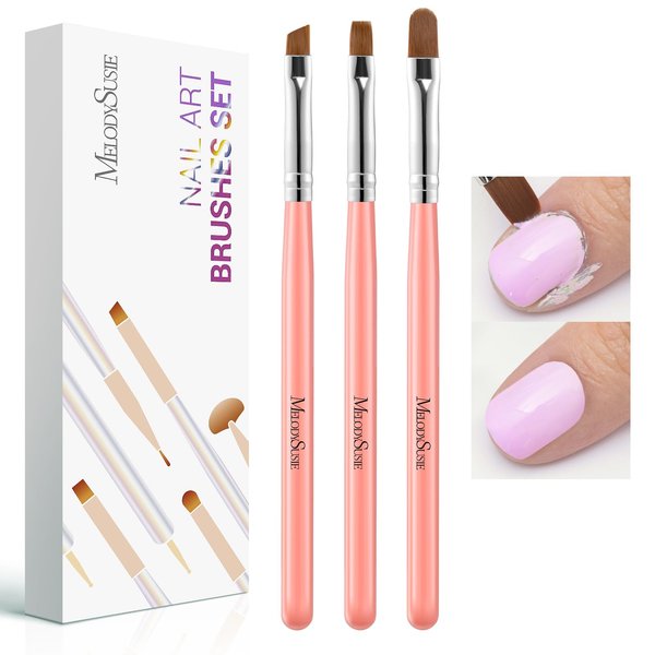 MelodySusie 3Pcs Nail Art Clean Up Brushes,Flat/Oval/Angled Gel Nail Brushes,For Nail Art Design Painting DIY and Cleaning Polish Mistake on the Cuticles Or Gel Application