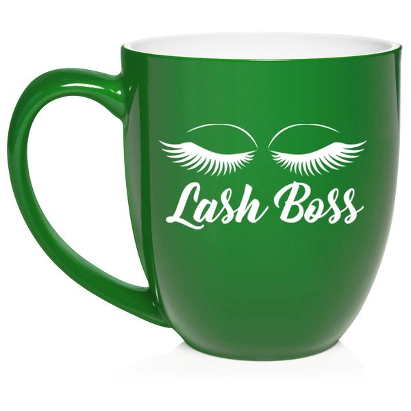 Daylor Lash Boss Makeup Lash Extension Artist Ceramic Coffee Mug Tea Cup Gift (16oz Green)