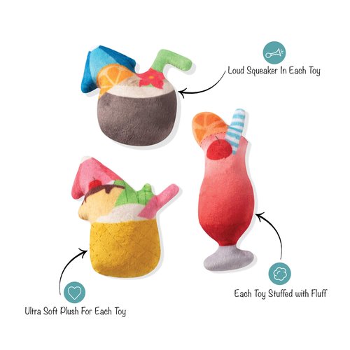 FRINGE STUDIO Pet Toy, Small Dog Toy Set, Tropical Drinks, 3 Pieces (289413)