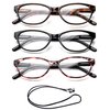 Slim Cat Eye Translucent Tortoise Shell Fashion Reading Glasses for Women 3 Pack with Lanyard +3.50
