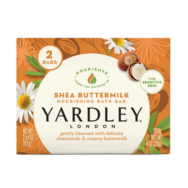 Yardley London Shea Buttermilk Sensitive Skin Naturally Moisturizing Bath Bar, 4.25 ounce, 2 Count