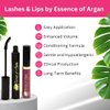 Essence of Argan Lash Conditioner Mascara & Nourishing Lip Gloss Plumper with Organic Argan Oil - Waterproof Black Mascara Plus Plumping Lip Balm for Voluptuous Sexy Lips and Longer Stronger Lashes
