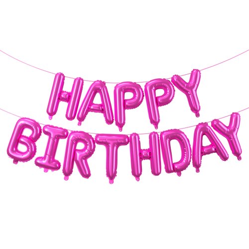 Hot Pink Happy Birthday Balloons Banner,16 Inch Mylar Foil Letters Set,Inflatable Reusable Party Decor,for Women,Men,Kids Boys & Girls Birthday Decorations Party Supplies