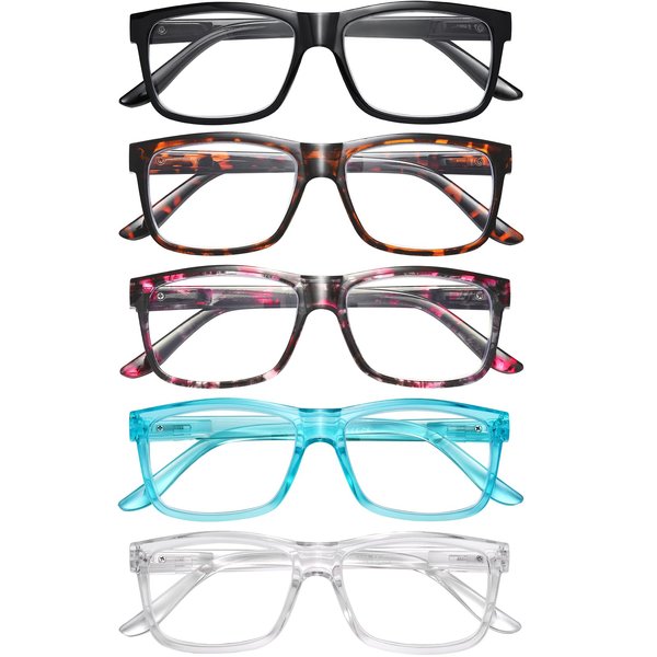AIMISUV Reading Glasses for Women Men - 5 Pack Blue Light Blocking UV Filter Computer Readers,Anti Eyestrain Eyeglasses (MIX, 1.5)