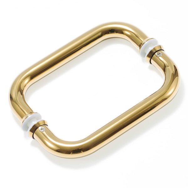 Ranbo C-Shaped 8" Back-to-Back frameless Glass Door push pull Handle, Fits 8-12mm Glass Doors,8" Mounting Hole Distance, 304 Stainless Steel, Polished Gold - for Bathroom, Shower, Sauna, Spa, Office