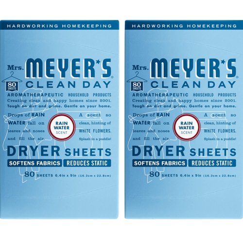 Mrs. Meyer’s Clean Day Dryer Sheets, Rainwater Scent, 80 Ct. (2 Pack)