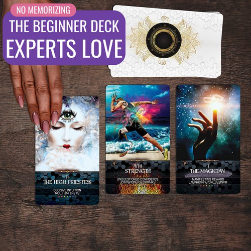 Tarot Skills Lightworker’s Tarot Deck Cards with Meanings on Them, Keywords, Reversed, Yes and No, Elements, Ultimate Beginner Deck, Includes Online Education for Learning Tarot and More!