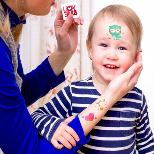 Valentines Temporary Tattoos - Konsait 10 Sheets Cute Bear Heart Cupid Valentines Day Tattoos for kids, Pink and Red Cute Valentines Tattoos, Valentines Day Party Favors