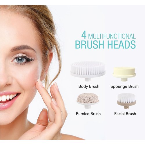 Pursonic Pursonic Advanced Facial and Body Cleansing Brush for Removing Makeup & Exfoliating Dead Skin - Includes 4 Multifunction Brush Heads: Facial, Body, Pumice Stone and Sponge (pink), 1 count