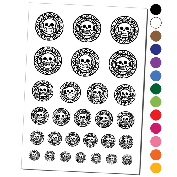 Skull Pirate Coin Temporary Tattoo Water Resistant Fake Body Art Set Collection - Black (One Sheet)