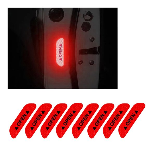 Dickno 8 PCS Car Door Reflective Safety Stickers, Night Visibility Auto Safety Warning Logos Anti-Collision Protective Strip, Universal Exterior Decor Accessories for Most Cars (Red)