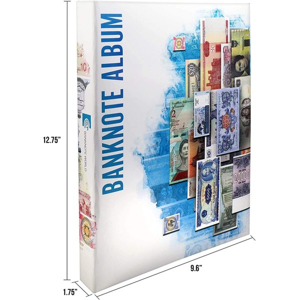 Banknote World Currency Collecting Album, Blue, 100 Pockets