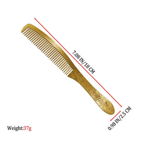 DTSFHTDAL 1 PCS Solid Brass Comb-Handmade-Carved Rose Pattern Metal Comb for Hair Barber Comb Hair Comb for Backpacking,Travel,Family for Women and Men