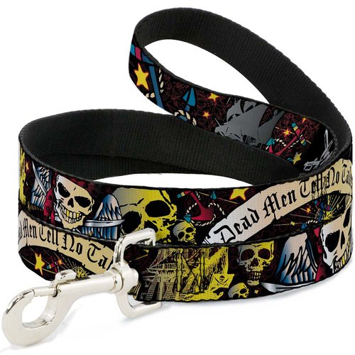 Dog Leash Dead Men Tell No Tales Black 4 Feet Long 0.5 Inch Wide