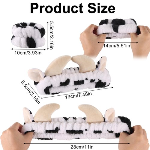 lasuroa Cow Headband with 2pcs Cow Print Wristband, Cute Cow Print Face Wash Headband Spa Makeup Hair Bands Facial Skincare Head Wraps for Women Girls Clothing Party Supplies Birthday Gifts