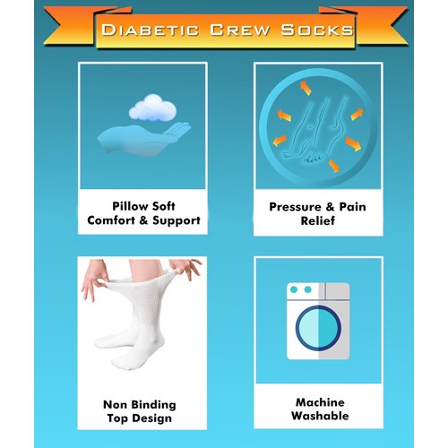 Diabetic Crew Socks – Breathable Cotton Socks – Loose Fitting Comfortable Sock – Non Binding Top Design – Improve Foot Circulation – Painful Swollen Feet Relief (Gray (6 Pair), 9 to 11)