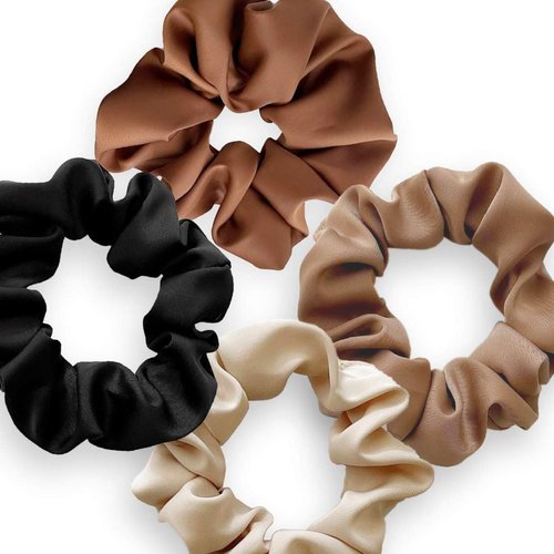 Stain Scrunchies for Women Thick Hair Thin Hair Curly Hair-Softer Than Silk Scrunchies for Hair/Stain Scrunchies for Girls/Hair Ties for Women/Hair Bands/Ponytail Holder/4 Pack (Color A - Small)