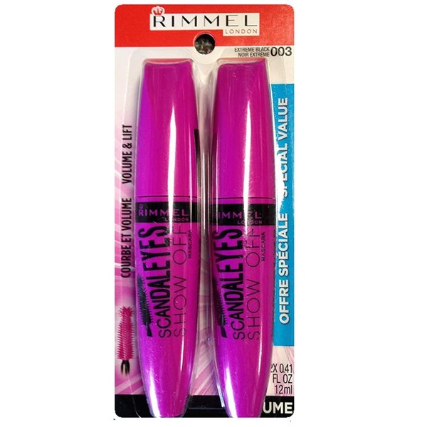 RIMMEL VALUE 2 PACK SCANDAL EYES SHOW OFF MASCARA #003 Extreme Black .41 fl.oz. EACH