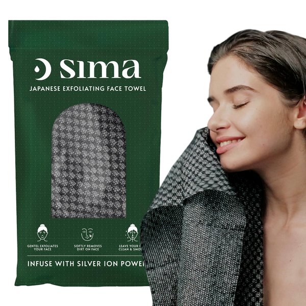 Sima Brand Exfoliating Washcloth Face & Body Scrub Towel - Japanese Exfoliating Towel with Hexagon Fibers, Exfoliating Body Scrubber with 2 Sides for Scrubbing & Washing (27cm x 35cm)