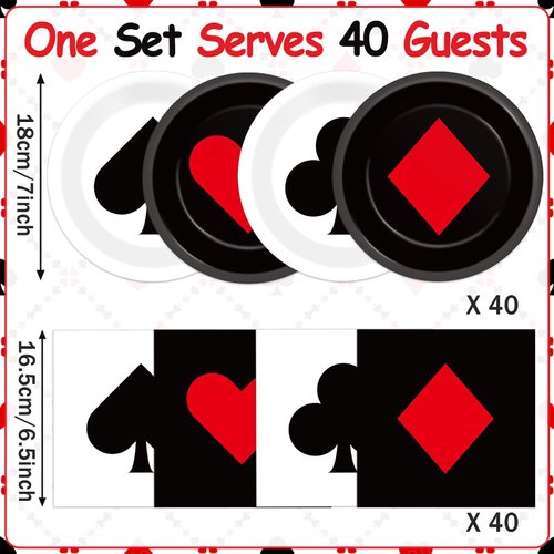 80Pcs Casino Party Decorations Paper Plates Napkins Game Night Party Dinnerware Las Vegas Party Disposable Dessert Plates Poker Party Tableware Set for Event Game Casino Theme Birthday Party Supplies